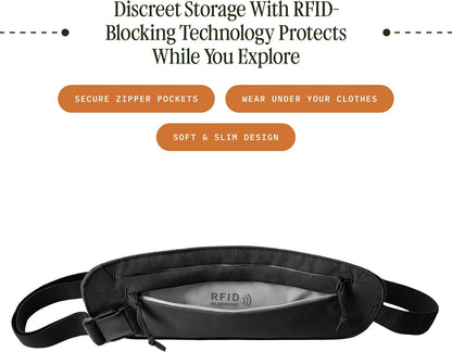 Undercover RFID Money Belt – Slim Travel Waist Pouch with RFID Blocking – Secure Passport, Cards & Cash – Adjustable Strap – Lightweight & Discreet – Storm Grey