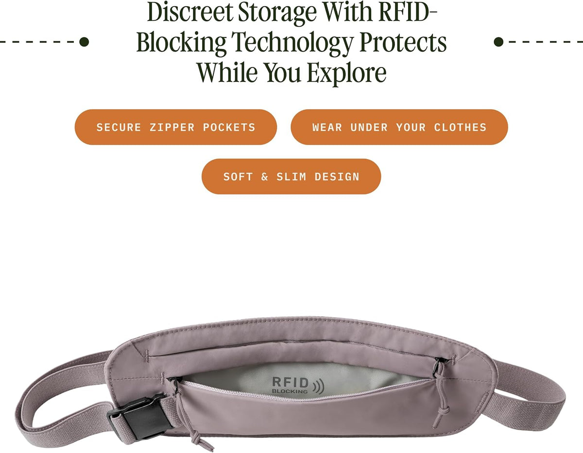 Undercover RFID Money Belt – Slim Travel Waist Pouch with RFID Blocking – Secure Passport, Cards & Cash – Adjustable Strap – Lightweight & Discreet – Storm Grey