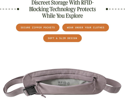 Undercover RFID Money Belt – Slim Travel Waist Pouch with RFID Blocking – Secure Passport, Cards & Cash – Adjustable Strap – Lightweight & Discreet – Storm Grey