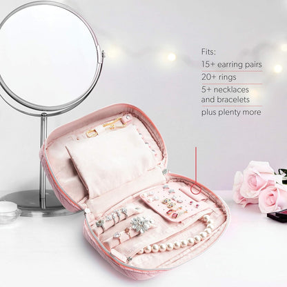 Travel Jewelry Organizer Case for Women - Travel accessories, Jewelry Roll Travel case Functions as a Jewelry Box, Pouch for Earrings, Necklaces, Bracelets & Rings | The Travel Collection, Blush