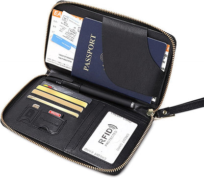 Multi-Function RFID Travel Passport Wallet with Phone Pocket - Ultimate Passport Holder for Women & Men | Holds Phones, Passports, Cash, Cards & Boarding Passes (Brown)