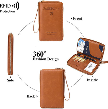 Multi-Function RFID Travel Passport Wallet with Phone Pocket - Ultimate Passport Holder for Women & Men | Holds Phones, Passports, Cash, Cards & Boarding Passes (Brown)