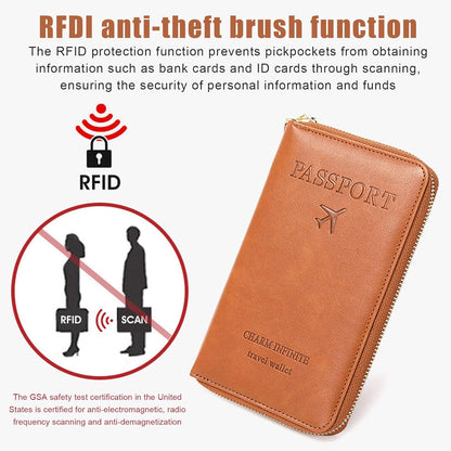Multi-Function RFID Travel Passport Wallet with Phone Pocket - Ultimate Passport Holder for Women & Men | Holds Phones, Passports, Cash, Cards & Boarding Passes (Brown)