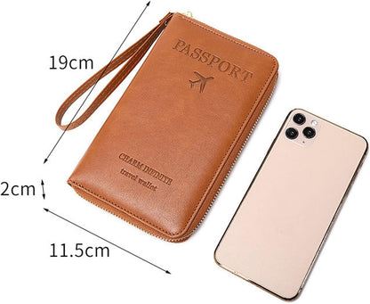 Multi-Function RFID Travel Passport Wallet with Phone Pocket - Ultimate Passport Holder for Women & Men | Holds Phones, Passports, Cash, Cards & Boarding Passes (Brown)