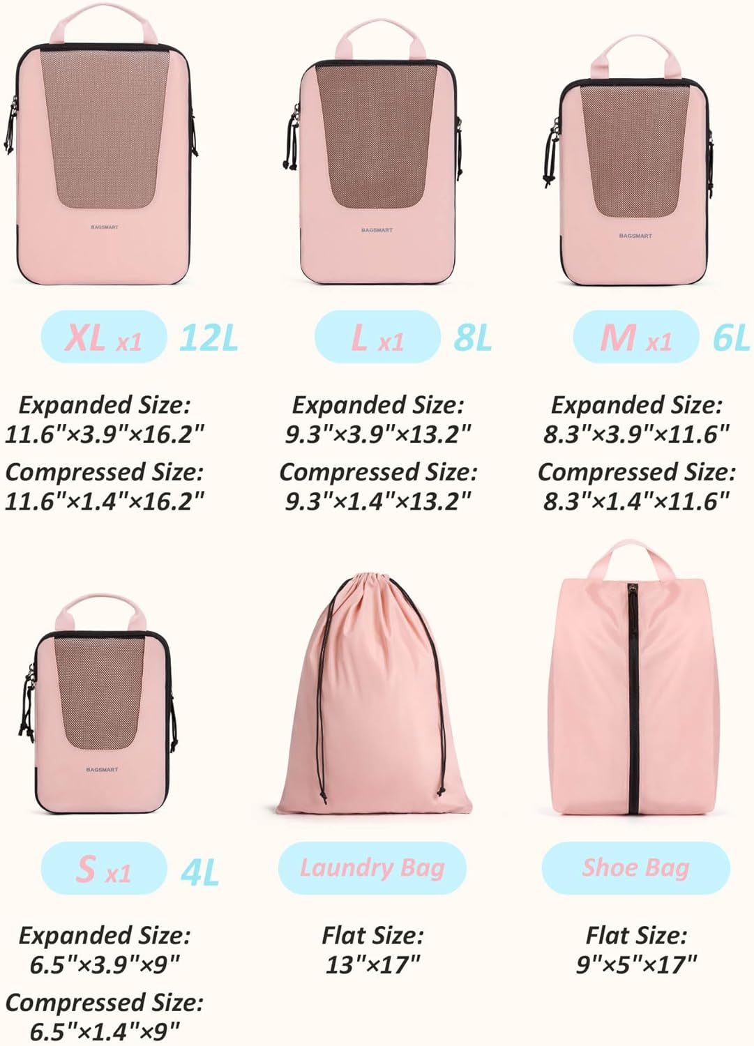 Compression Packing Cubes for Travel, 6/5/ Lightweight Packing Organizers, Summer Travel Essentials Suitcase Organizer Bags Set