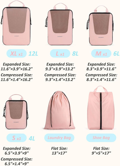 Compression Packing Cubes for Travel, 6/5/ Lightweight Packing Organizers, Summer Travel Essentials Suitcase Organizer Bags Set