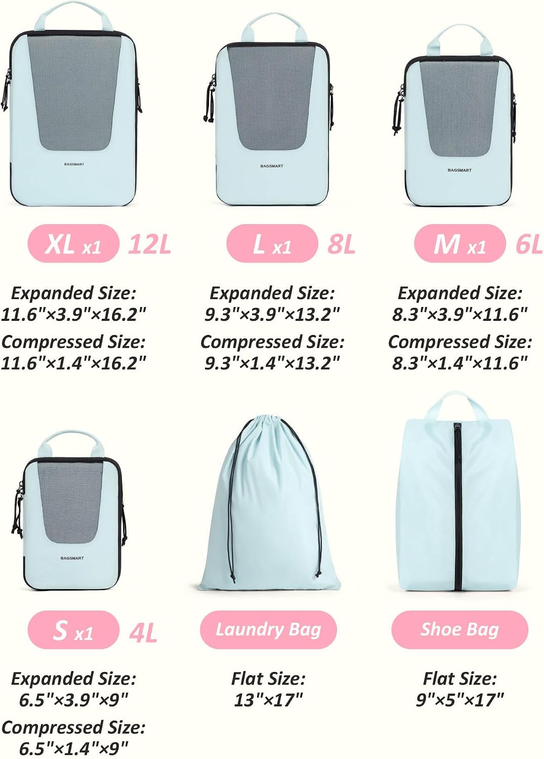 Compression Packing Cubes for Travel, 6/5/ Lightweight Packing Organizers, Summer Travel Essentials Suitcase Organizer Bags Set