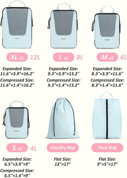 Compression Packing Cubes for Travel, 6/5/ Lightweight Packing Organizers, Summer Travel Essentials Suitcase Organizer Bags Set