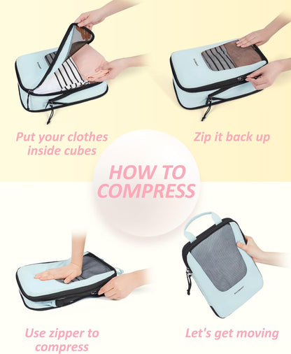 Compression Packing Cubes for Travel, 6/5/ Lightweight Packing Organizers, Summer Travel Essentials Suitcase Organizer Bags Set