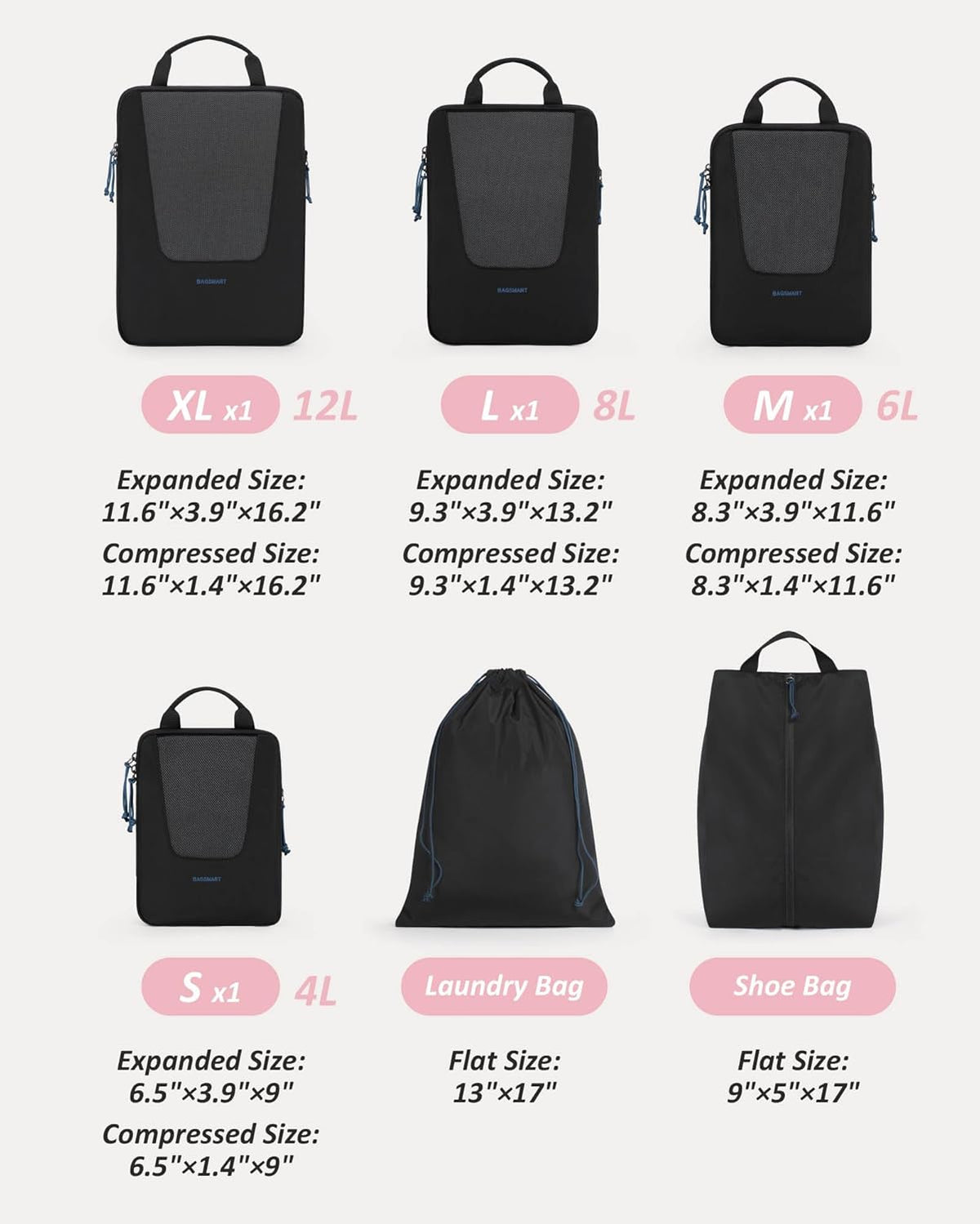 Compression Packing Cubes for Travel, 6/5/ Lightweight Packing Organizers, Summer Travel Essentials Suitcase Organizer Bags Set