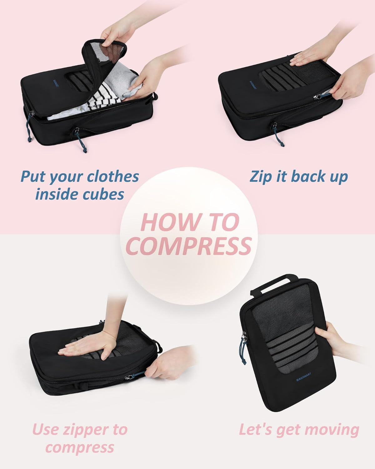 Compression Packing Cubes for Travel, 6/5/ Lightweight Packing Organizers, Summer Travel Essentials Suitcase Organizer Bags Set