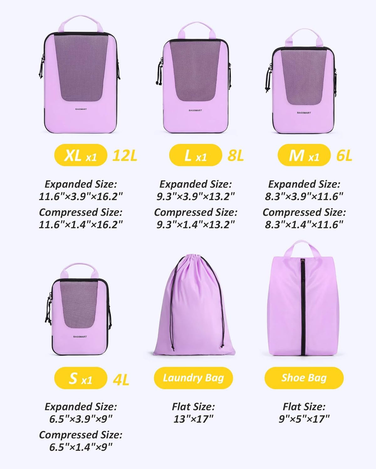 Compression Packing Cubes for Travel, 6/5/ Lightweight Packing Organizers, Summer Travel Essentials Suitcase Organizer Bags Set