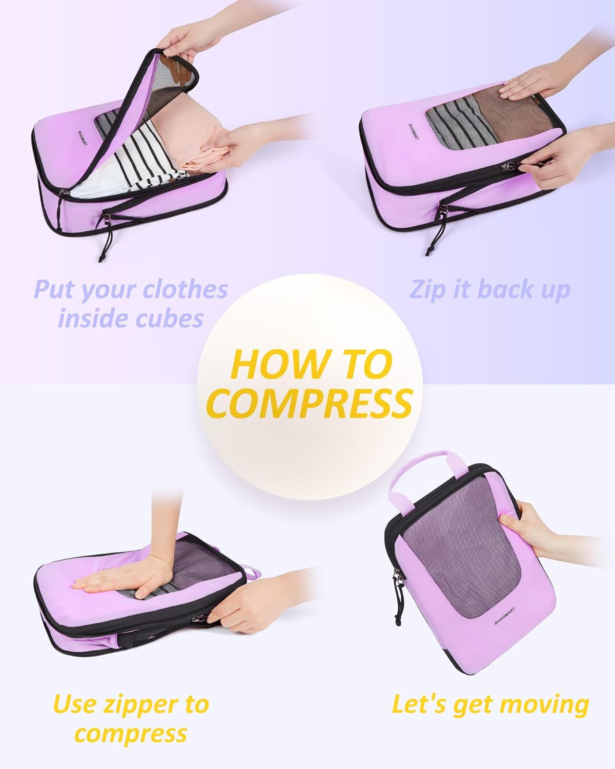 Compression Packing Cubes for Travel, 6/5/ Lightweight Packing Organizers, Summer Travel Essentials Suitcase Organizer Bags Set