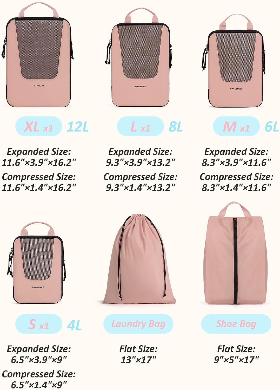 Compression Packing Cubes for Travel, 6/5/ Lightweight Packing Organizers, Summer Travel Essentials Suitcase Organizer Bags Set