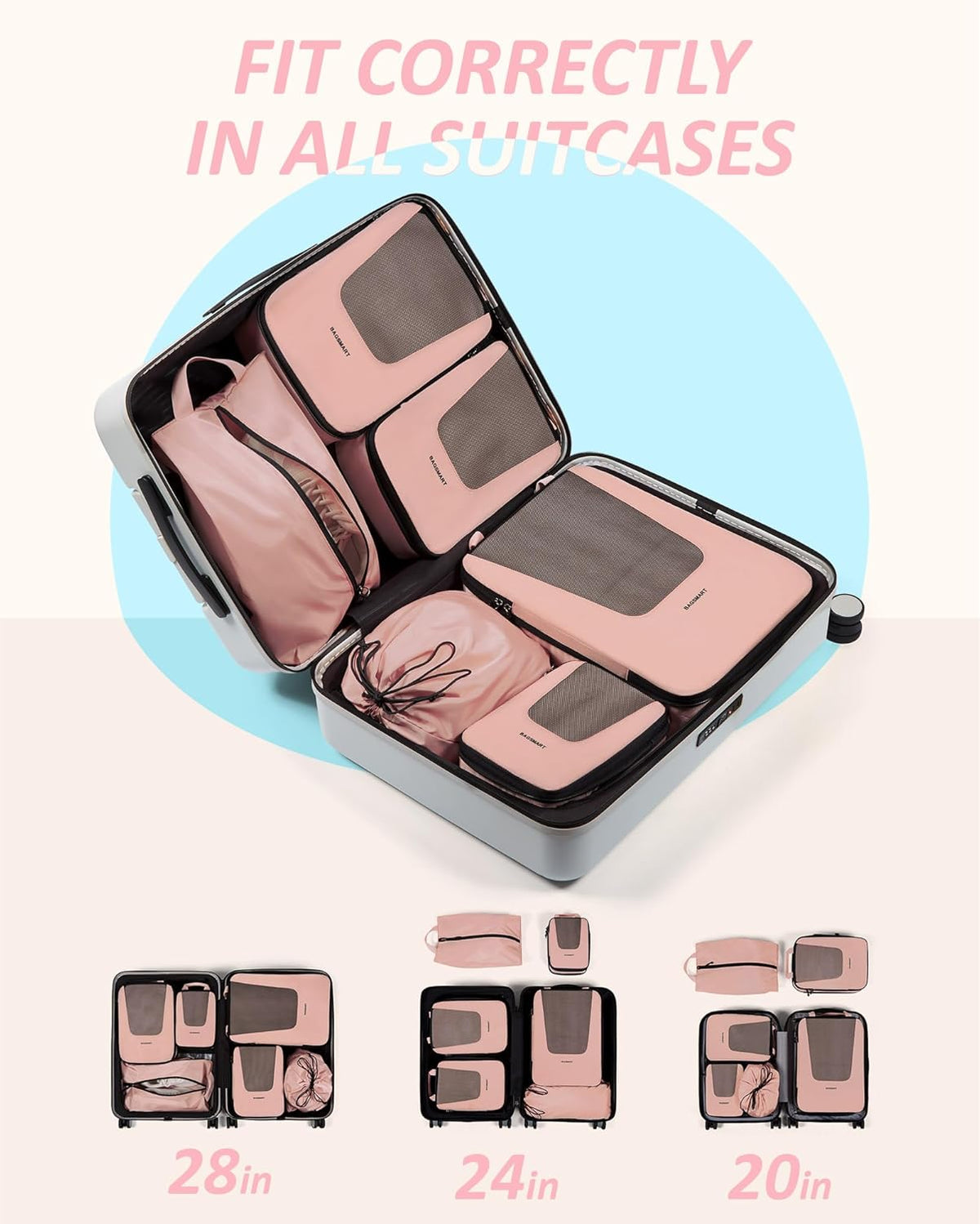 Compression Packing Cubes for Travel, 6/5/ Lightweight Packing Organizers, Summer Travel Essentials Suitcase Organizer Bags Set