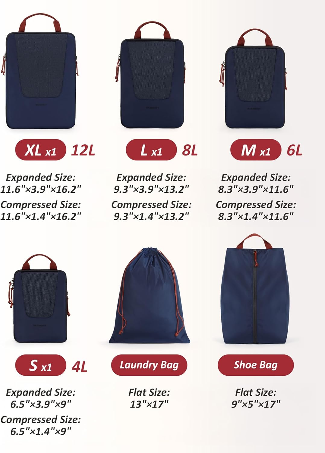 Compression Packing Cubes for Travel, 6/5/ Lightweight Packing Organizers, Summer Travel Essentials Suitcase Organizer Bags Set