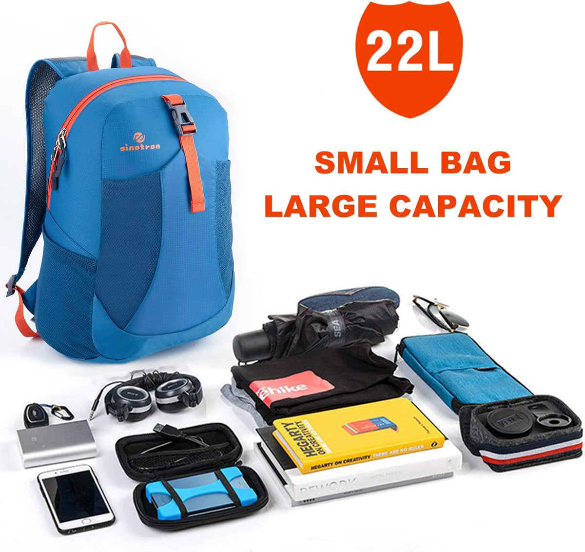 22L Lightweight Packable Hiking Backpack, Small Hiking Backpack Day Pack for Women Men Travel Camping Vacation