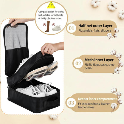 2 PCS Shoes Bags for Travel, Holds 2 Pair of Slippers and 1 Pair of Sneaker | Shoe Packing Cubes for Men Size Below 12 Waterproof for Toiletries Visible Travel Luggage with Trolley Sleeve-Black