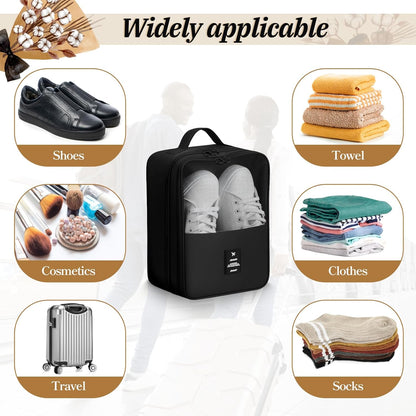 2 PCS Shoes Bags for Travel, Holds 2 Pair of Slippers and 1 Pair of Sneaker | Shoe Packing Cubes for Men Size Below 12 Waterproof for Toiletries Visible Travel Luggage with Trolley Sleeve-Black