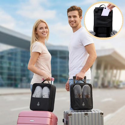 2 PCS Shoes Bags for Travel, Holds 2 Pair of Slippers and 1 Pair of Sneaker | Shoe Packing Cubes for Men Size Below 12 Waterproof for Toiletries Visible Travel Luggage with Trolley Sleeve-Black
