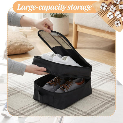 2 PCS Shoes Bags for Travel, Holds 2 Pair of Slippers and 1 Pair of Sneaker | Shoe Packing Cubes for Men Size Below 12 Waterproof for Toiletries Visible Travel Luggage with Trolley Sleeve-Black
