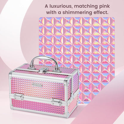 Makeup Case Portable Makeup Box Organizer Travel Cosmetic Case Storage with Mirror Locking Make Up Cases Organizers and Storage for Girls Nail Supplies Cosmetology Case Vanity Case Blue