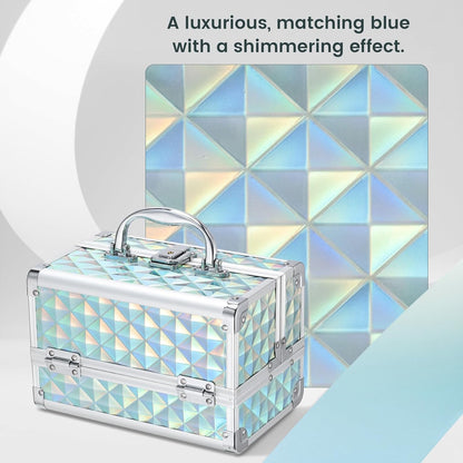 Makeup Case Portable Makeup Box Organizer Travel Cosmetic Case Storage with Mirror Locking Make Up Cases Organizers and Storage for Girls Nail Supplies Cosmetology Case Vanity Case Blue