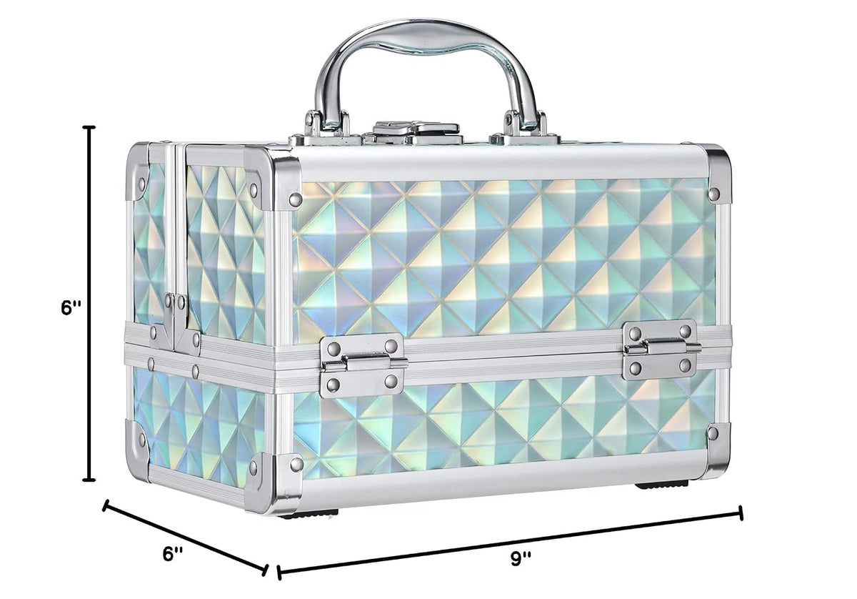 Makeup Case Portable Makeup Box Organizer Travel Cosmetic Case Storage with Mirror Locking Make Up Cases Organizers and Storage for Girls Nail Supplies Cosmetology Case Vanity Case Blue