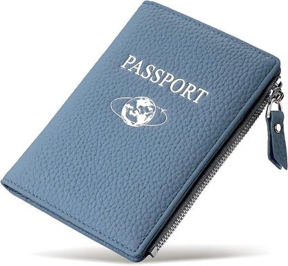 Passport Holder for Travel, RFID Blocking Genuine Leather Passport Wallet with Card Slots and Zipper Pocket for Men & Women, Secure Document Protector for Family Vacation