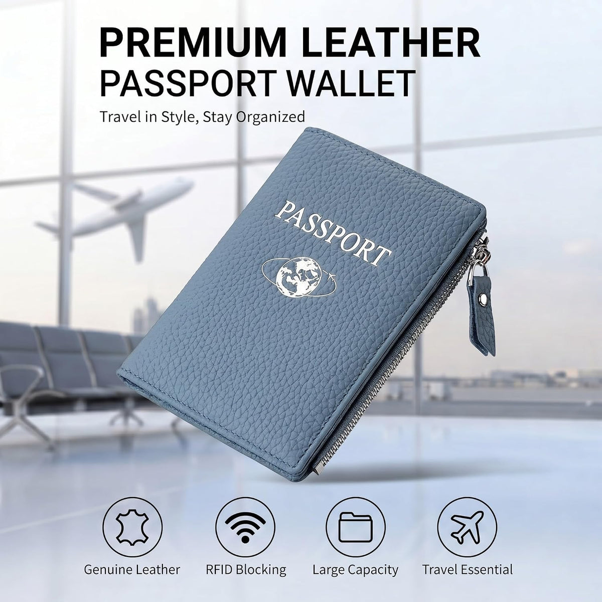 Passport Holder for Travel, RFID Blocking Genuine Leather Passport Wallet with Card Slots and Zipper Pocket for Men & Women, Secure Document Protector for Family Vacation