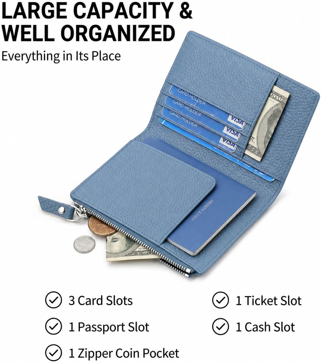 Passport Holder for Travel, RFID Blocking Genuine Leather Passport Wallet with Card Slots and Zipper Pocket for Men & Women, Secure Document Protector for Family Vacation