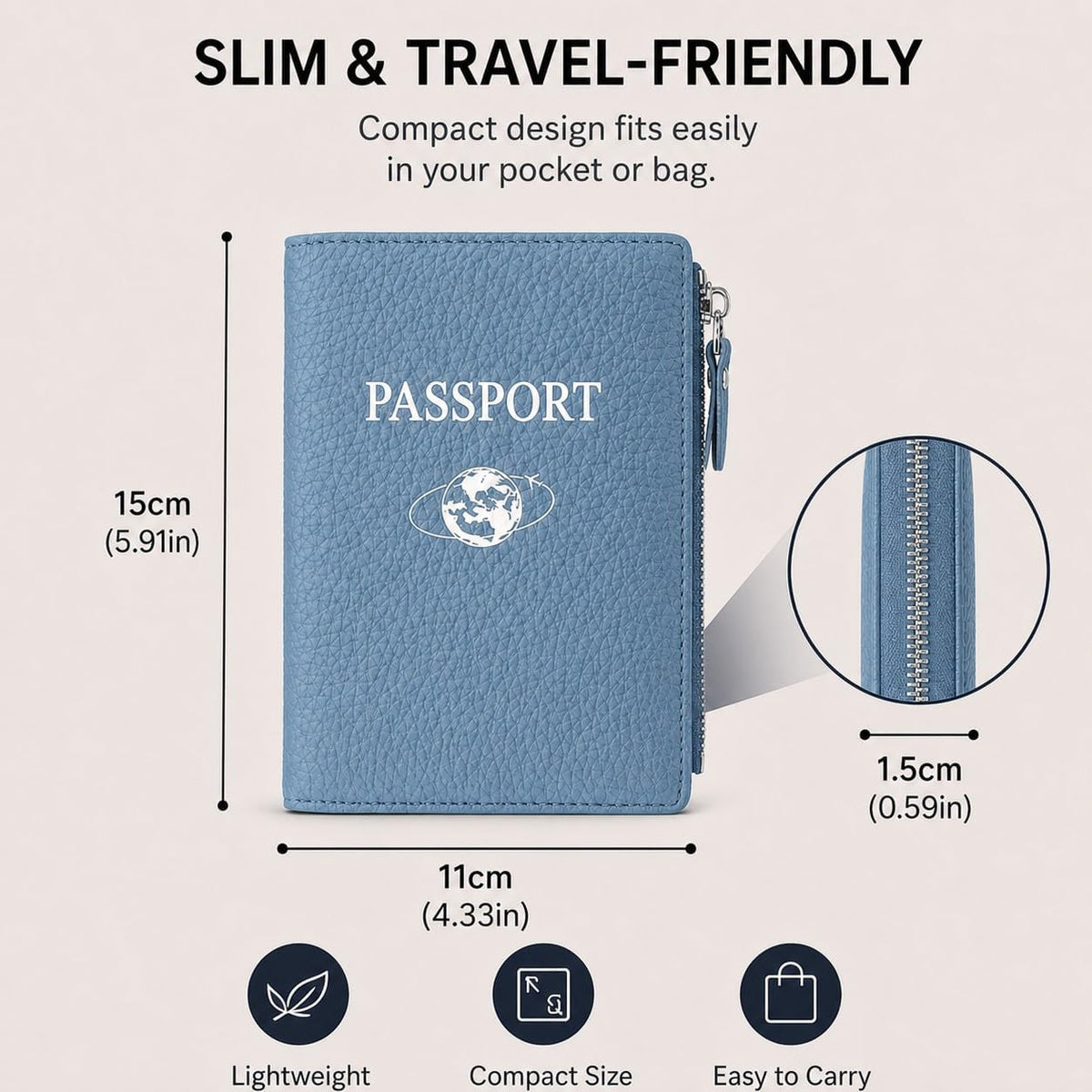 Passport Holder for Travel, RFID Blocking Genuine Leather Passport Wallet with Card Slots and Zipper Pocket for Men & Women, Secure Document Protector for Family Vacation