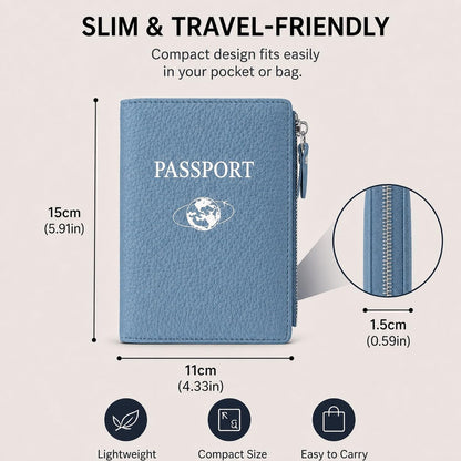 Passport Holder for Travel, RFID Blocking Genuine Leather Passport Wallet with Card Slots and Zipper Pocket for Men & Women, Secure Document Protector for Family Vacation