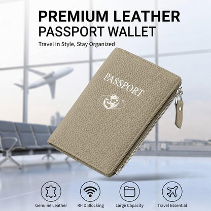 Passport Holder for Travel, RFID Blocking Genuine Leather Passport Wallet with Card Slots and Zipper Pocket for Men & Women, Secure Document Protector for Family Vacation