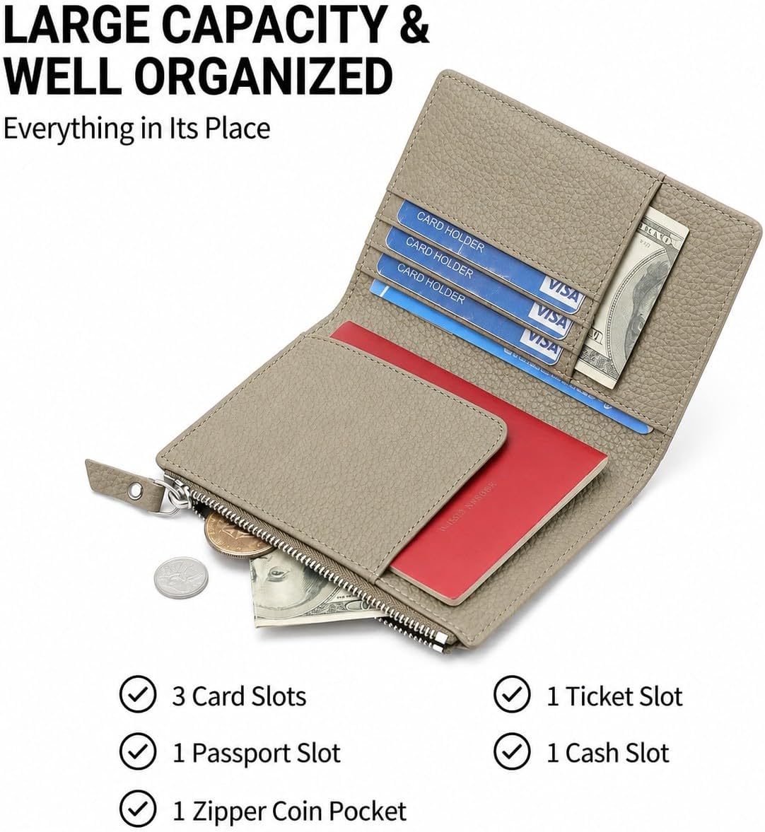 Passport Holder for Travel, RFID Blocking Genuine Leather Passport Wallet with Card Slots and Zipper Pocket for Men & Women, Secure Document Protector for Family Vacation