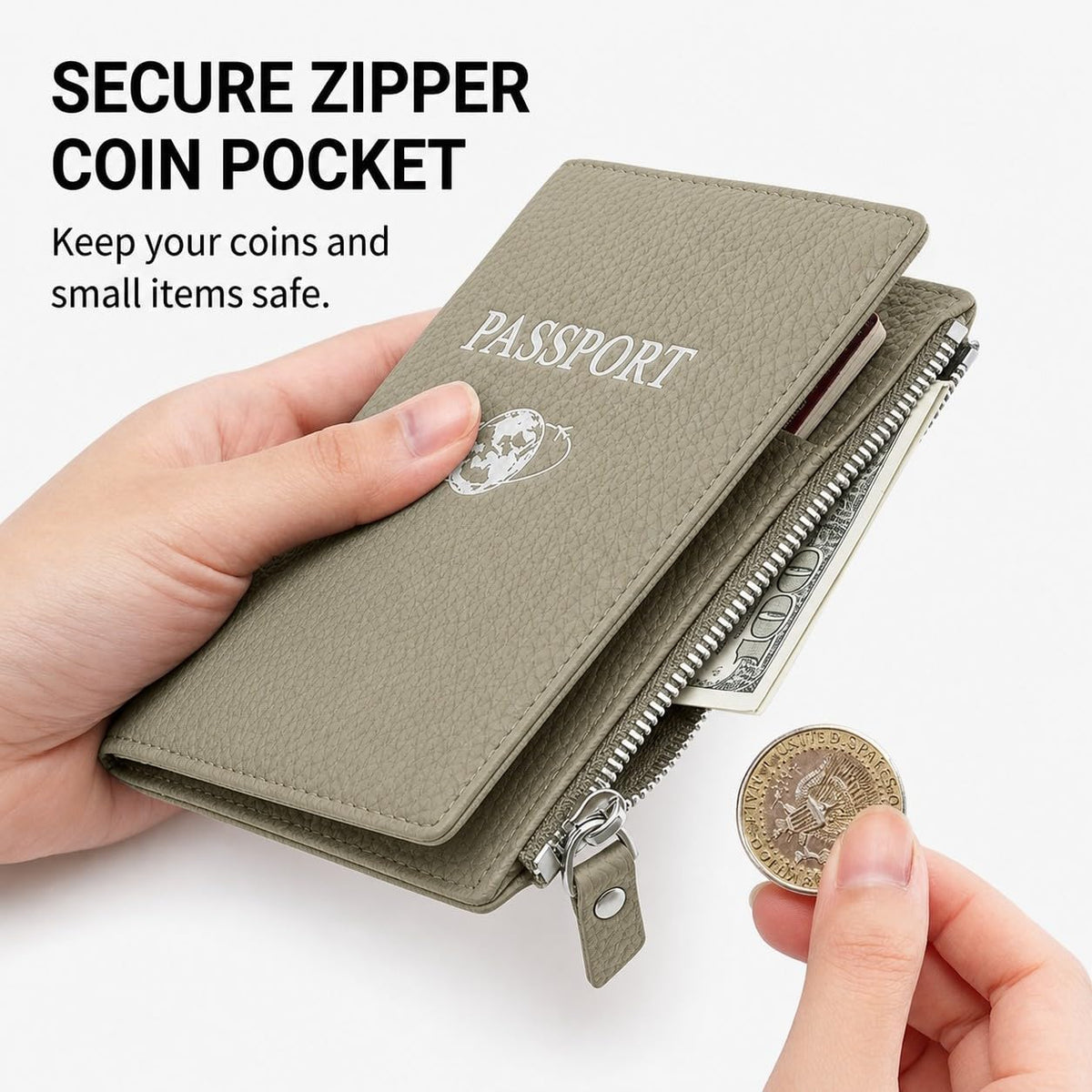 Passport Holder for Travel, RFID Blocking Genuine Leather Passport Wallet with Card Slots and Zipper Pocket for Men & Women, Secure Document Protector for Family Vacation