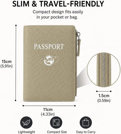 Passport Holder for Travel, RFID Blocking Genuine Leather Passport Wallet with Card Slots and Zipper Pocket for Men & Women, Secure Document Protector for Family Vacation