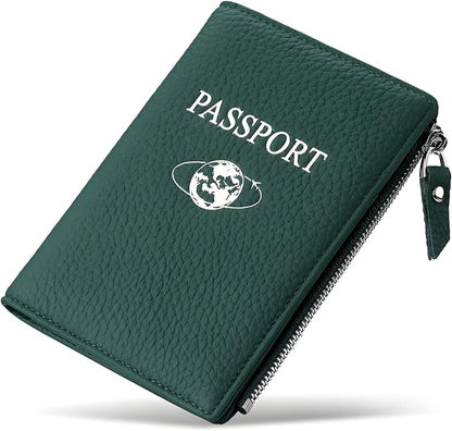 Passport Holder for Travel, RFID Blocking Genuine Leather Passport Wallet with Card Slots and Zipper Pocket for Men & Women, Secure Document Protector for Family Vacation