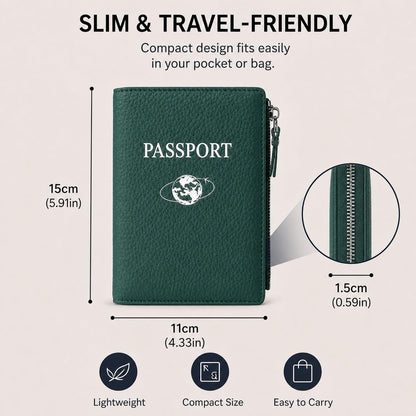 Passport Holder for Travel, RFID Blocking Genuine Leather Passport Wallet with Card Slots and Zipper Pocket for Men & Women, Secure Document Protector for Family Vacation