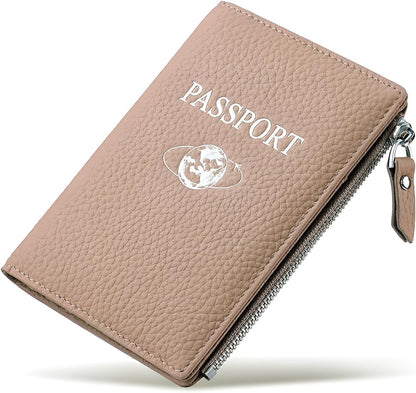 Passport Holder for Travel, RFID Blocking Genuine Leather Passport Wallet with Card Slots and Zipper Pocket for Men & Women, Secure Document Protector for Family Vacation
