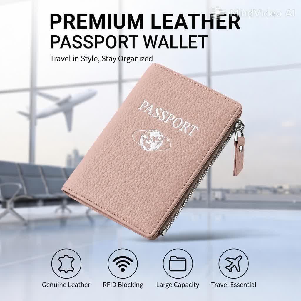 Passport Holder for Travel, RFID Blocking Genuine Leather Passport Wallet with Card Slots and Zipper Pocket for Men & Women, Secure Document Protector for Family Vacation