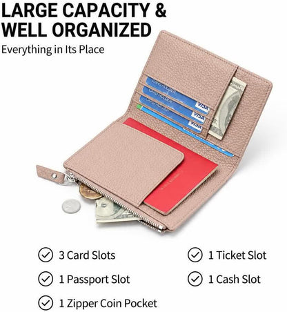 Passport Holder for Travel, RFID Blocking Genuine Leather Passport Wallet with Card Slots and Zipper Pocket for Men & Women, Secure Document Protector for Family Vacation