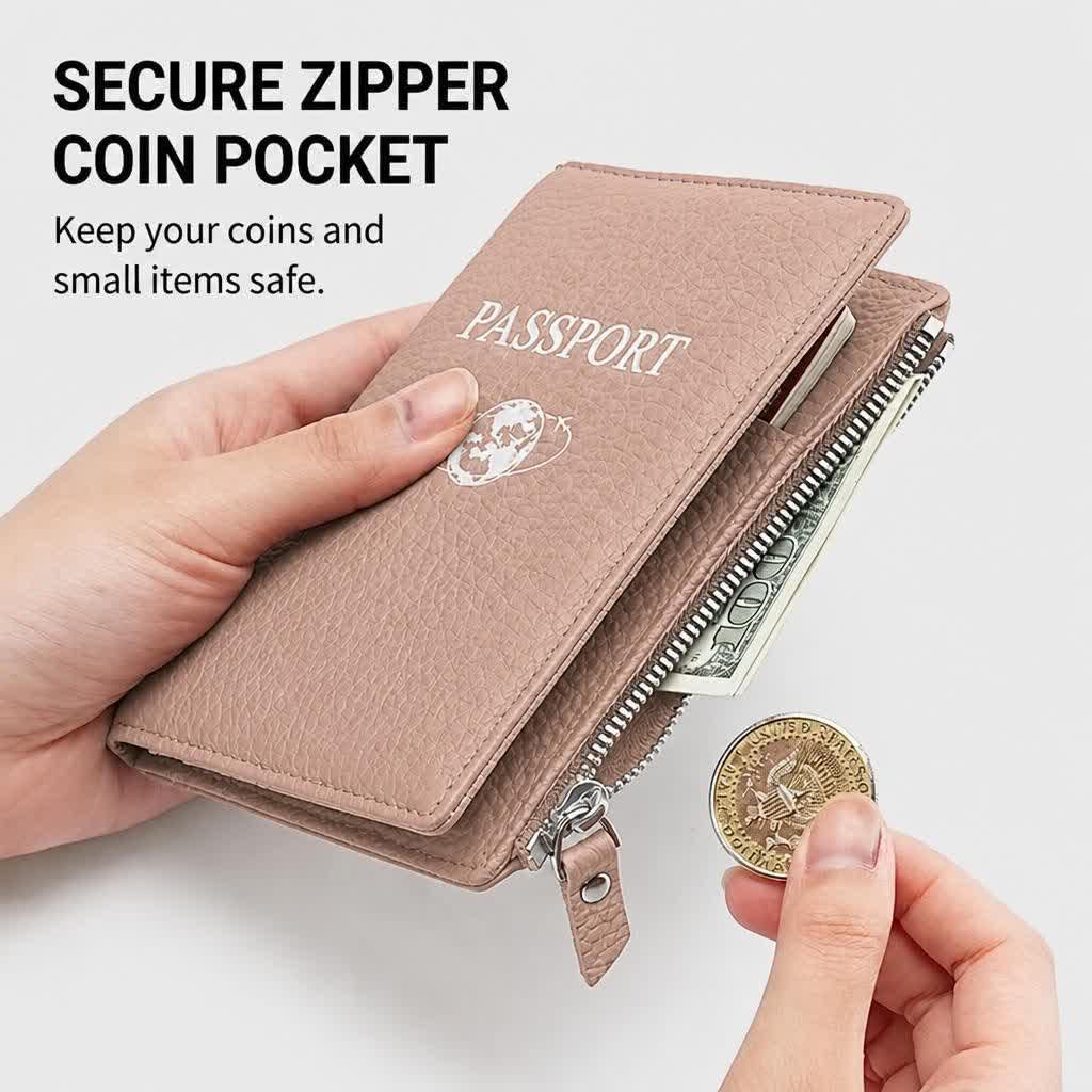 Passport Holder for Travel, RFID Blocking Genuine Leather Passport Wallet with Card Slots and Zipper Pocket for Men & Women, Secure Document Protector for Family Vacation