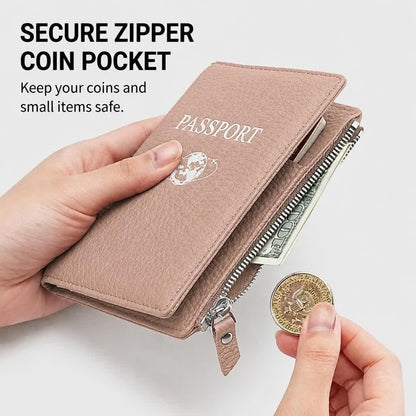 Passport Holder for Travel, RFID Blocking Genuine Leather Passport Wallet with Card Slots and Zipper Pocket for Men & Women, Secure Document Protector for Family Vacation
