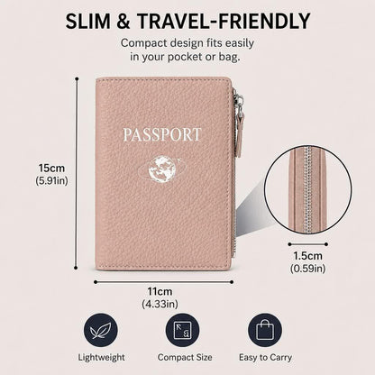 Passport Holder for Travel, RFID Blocking Genuine Leather Passport Wallet with Card Slots and Zipper Pocket for Men & Women, Secure Document Protector for Family Vacation