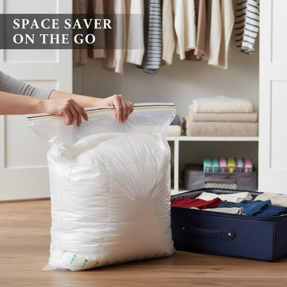 Manual Roll-Up Vacuum Storage Bag for Clothes & Bedding - Space Saver for Travel, Closet & Drawer Organization (1 Pack, Transparent)