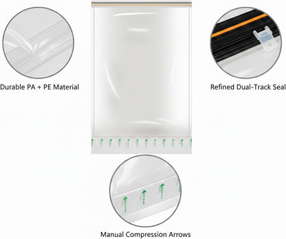 Manual Roll-Up Vacuum Storage Bag for Clothes & Bedding - Space Saver for Travel, Closet & Drawer Organization (1 Pack, Transparent)