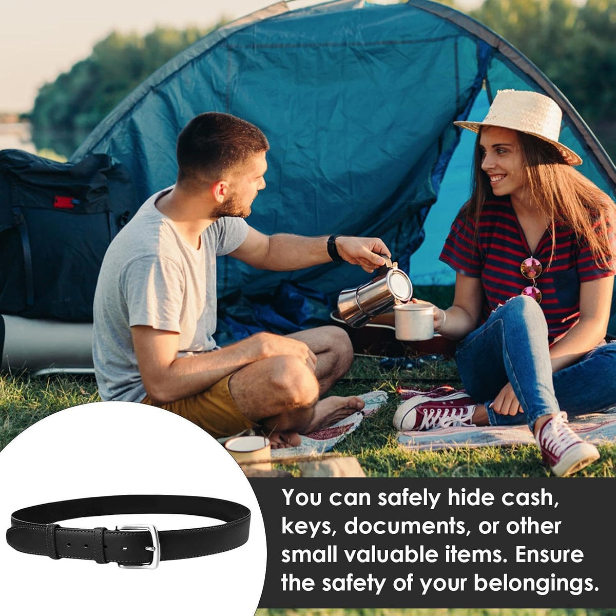 Money Belt Covert Anti-Theft Zippered PU Adjustable | Travel Security Belt for Travel, Driving, Hiking, Shopping, Commuting, Outdoor Activities, Vacation, Festivals, Camping