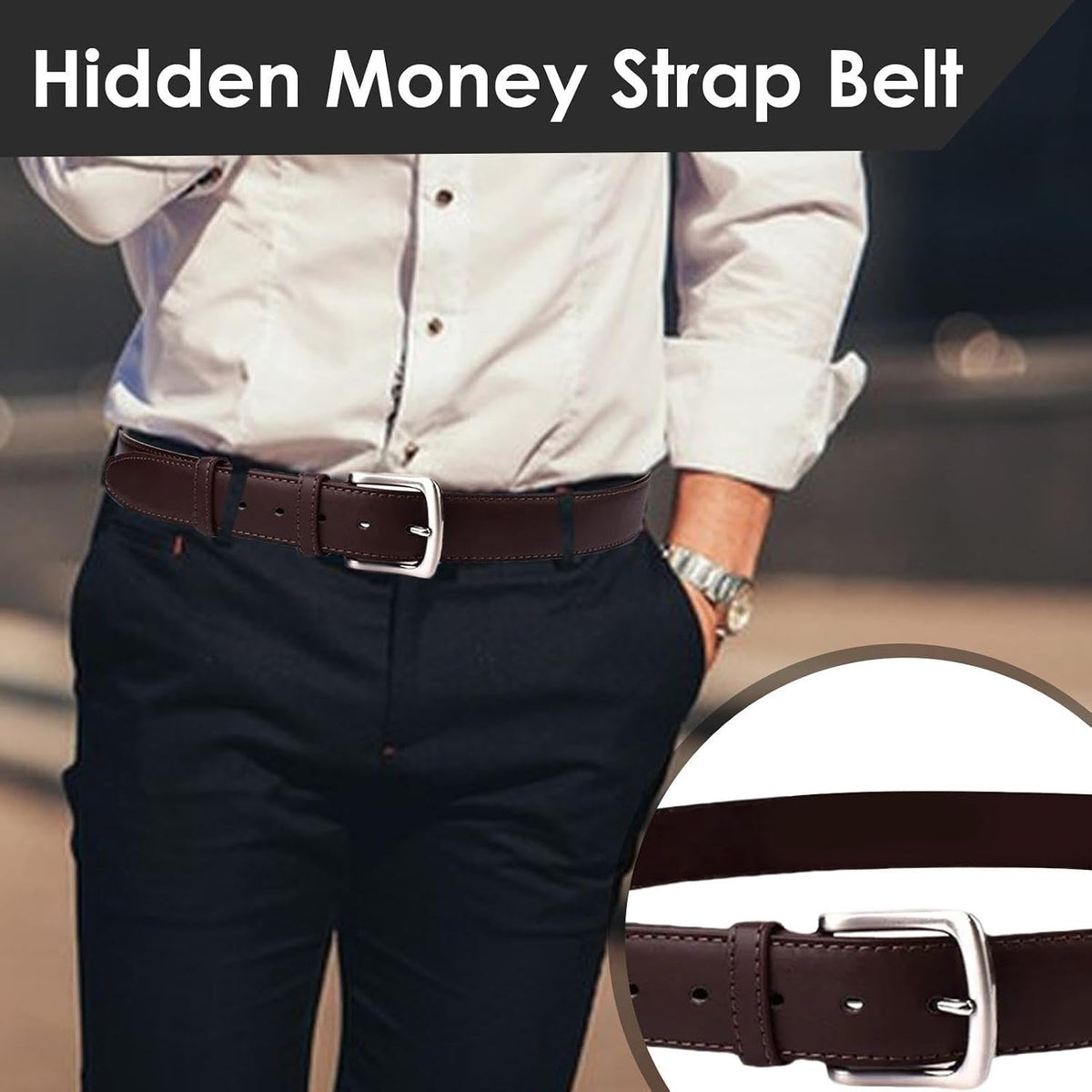 Money Belt Covert Anti-Theft Zippered PU Adjustable | Travel Security Belt for Travel, Driving, Hiking, Shopping, Commuting, Outdoor Activities, Vacation, Festivals, Camping