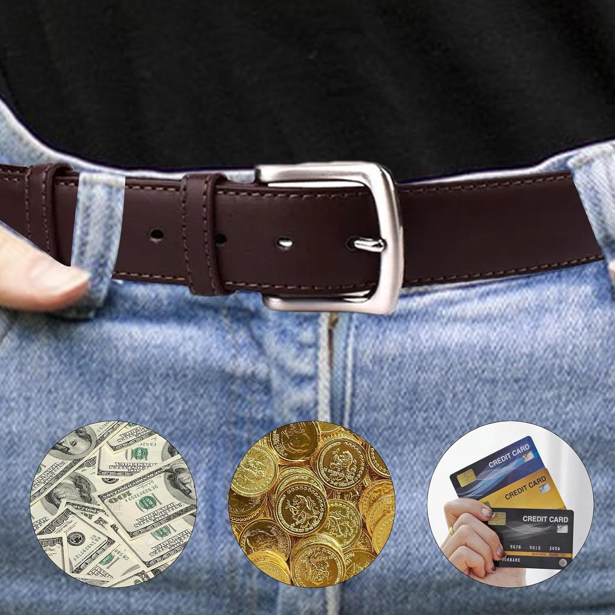 Money Belt Covert Anti-Theft Zippered PU Adjustable | Travel Security Belt for Travel, Driving, Hiking, Shopping, Commuting, Outdoor Activities, Vacation, Festivals, Camping